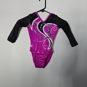 Gk Long Sleeve Leotard Purple Rhinestones Child Medium V Neck